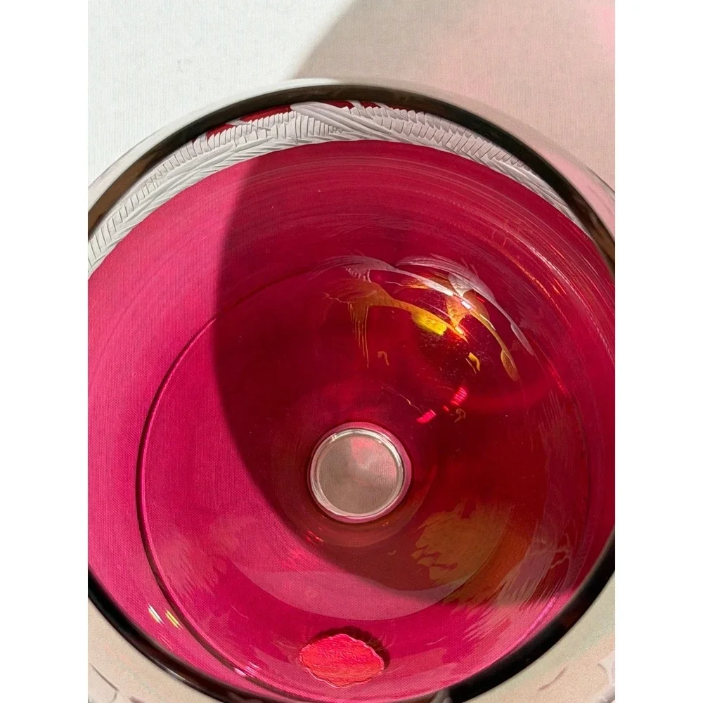 Echt‎ Kristall Ruby Red Cut to Clear Glass Brandy Snifter Vase Stag Ducks Forest